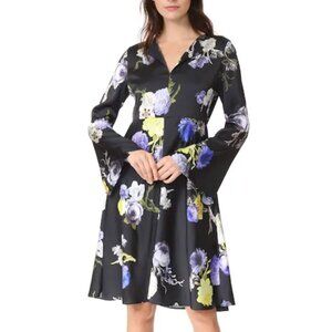 Acne Studios Dahari Floral Black Mini Dress Bell Sleeves Size 38 or US 6